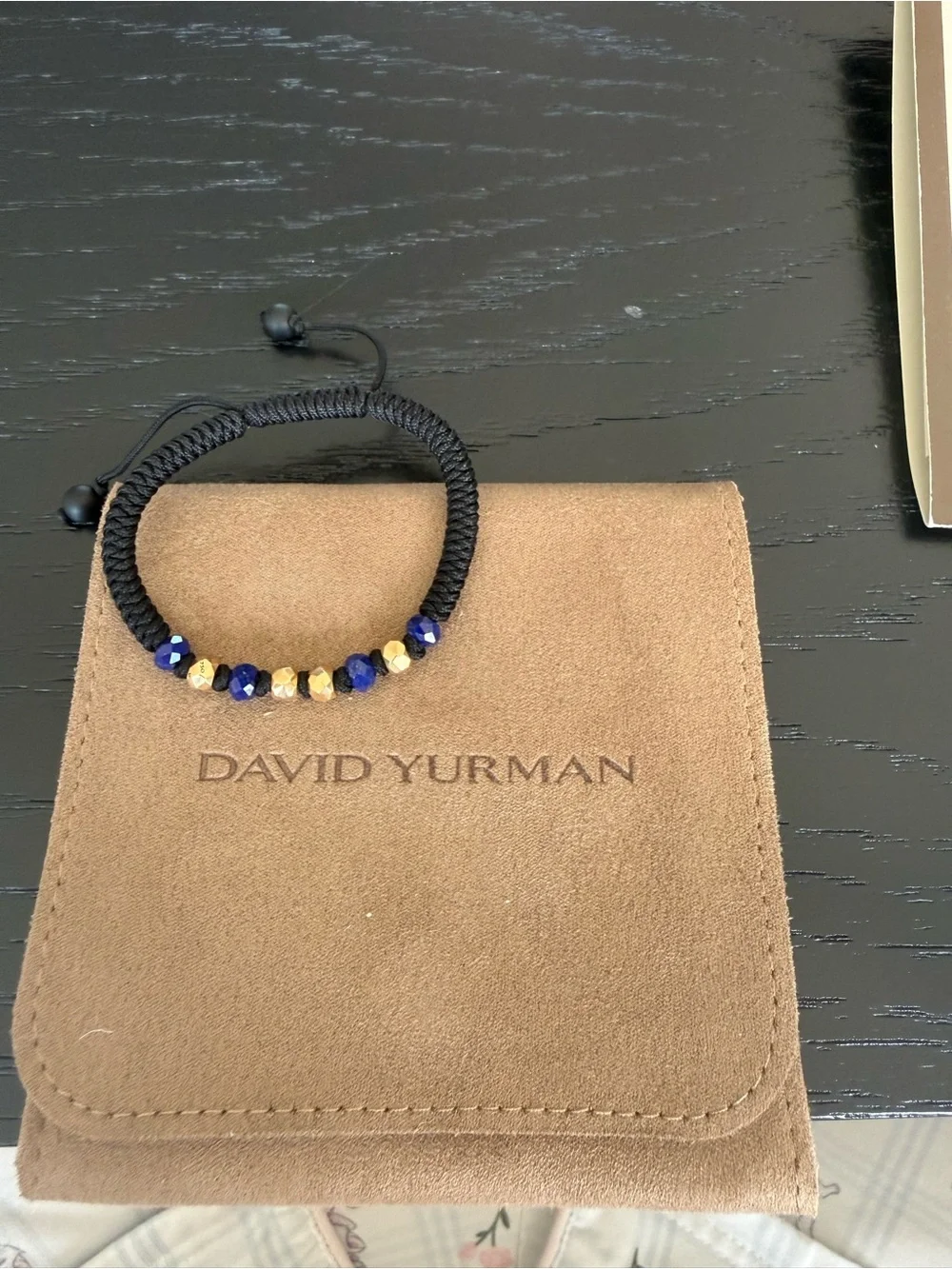 David Yurman Black Cord Bracelet with Blue and Gold Accents